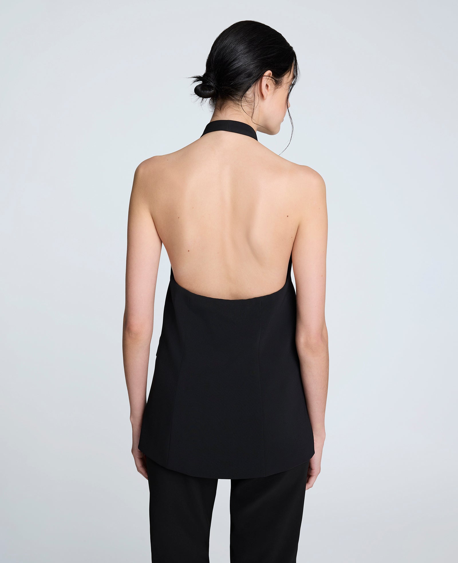 Luxe Twill Three Button Halter Vest Black
