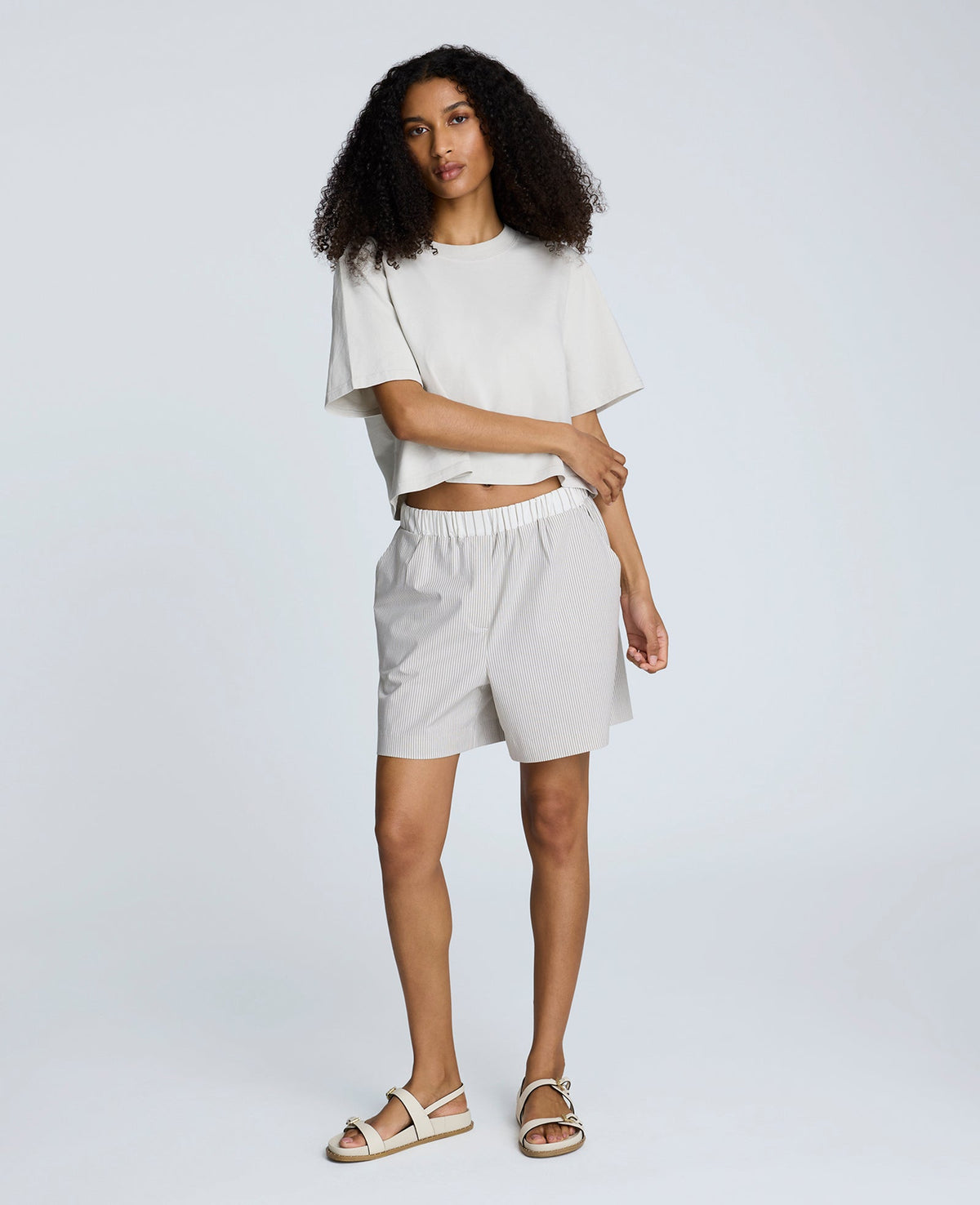Pull-On Elastic Waistband Boxer Shorts Pure White/Beige Bronz