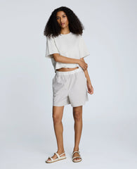 Pull-On Elastic Waistband Boxer Shorts Pure White/Beige Bronz
