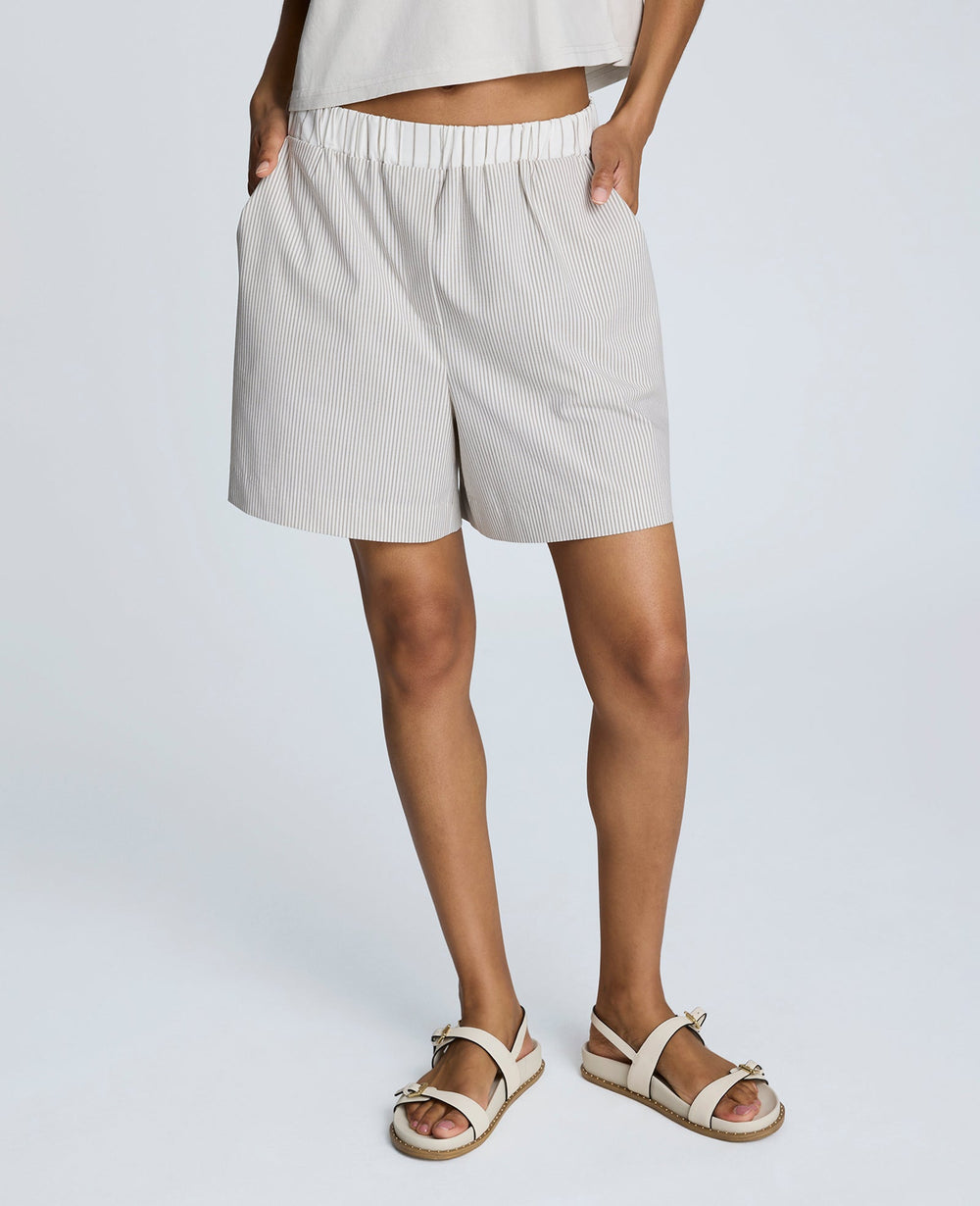 Pull-On Elastic Waistband Boxer Shorts Pure White/Beige Bronz