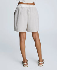 Pull-On Elastic Waistband Boxer Shorts Pure White/Beige Bronz