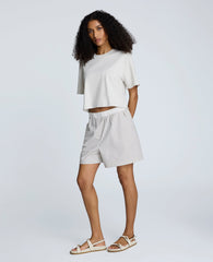 Pull-On Elastic Waistband Boxer Shorts Pure White/Beige Bronz