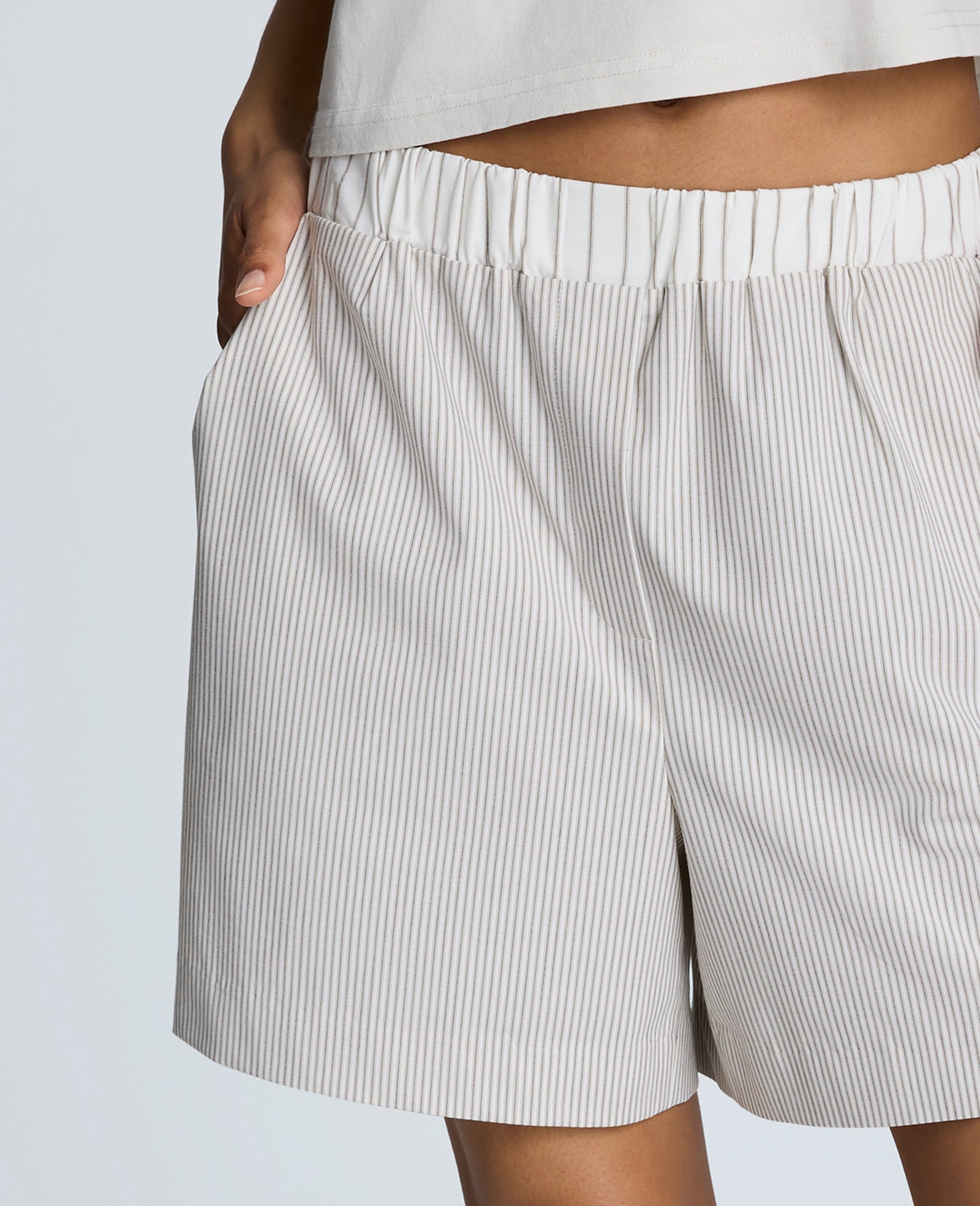 Pull-On Elastic Waistband Boxer Shorts Pure White/Beige Bronz