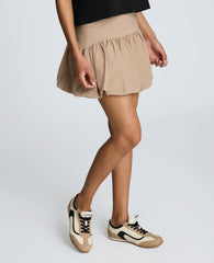 Pull-On Bubble Hem Mini Skirt Beige Bronze