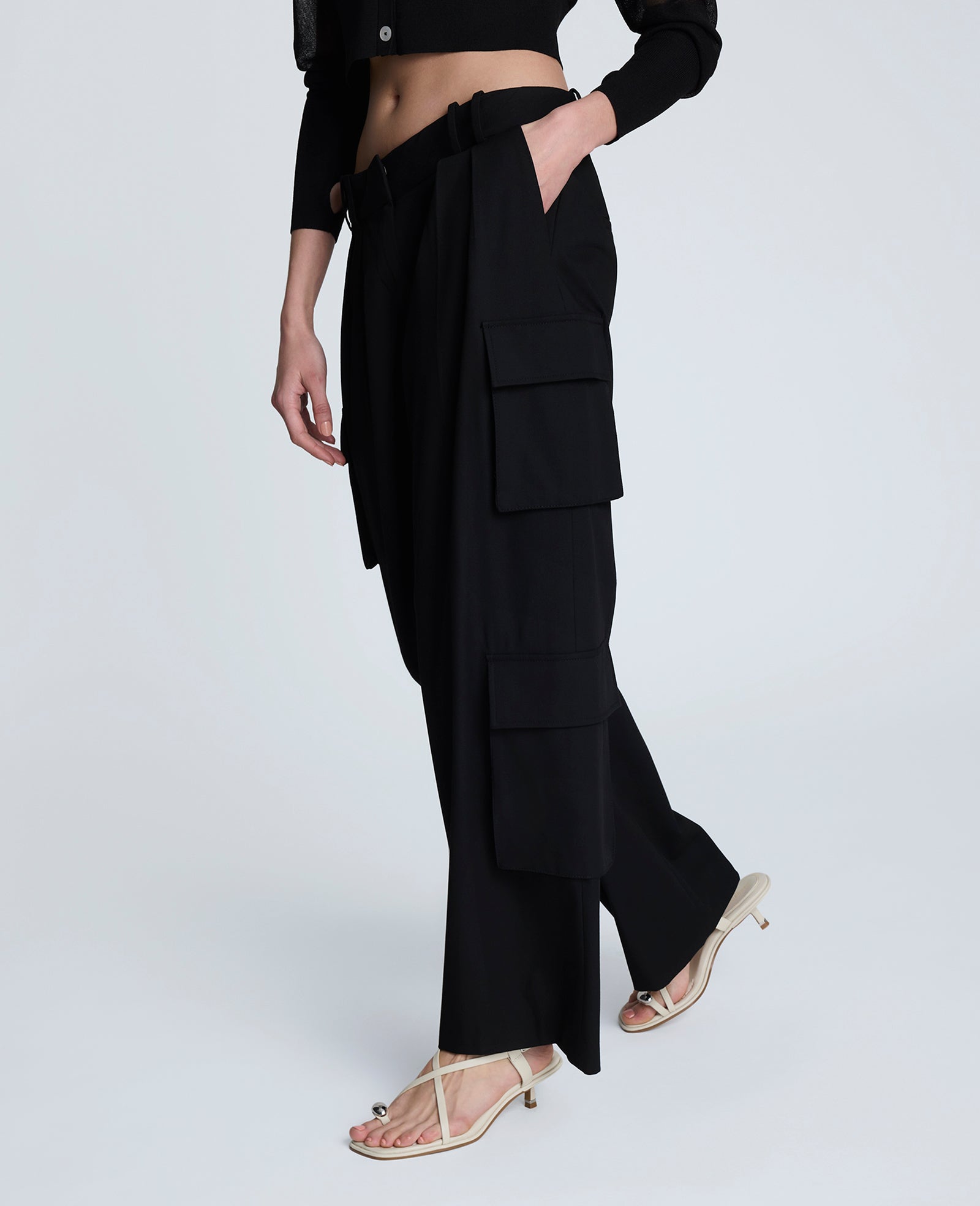 Fly Front Pleated Cargo Pocket Pant Black