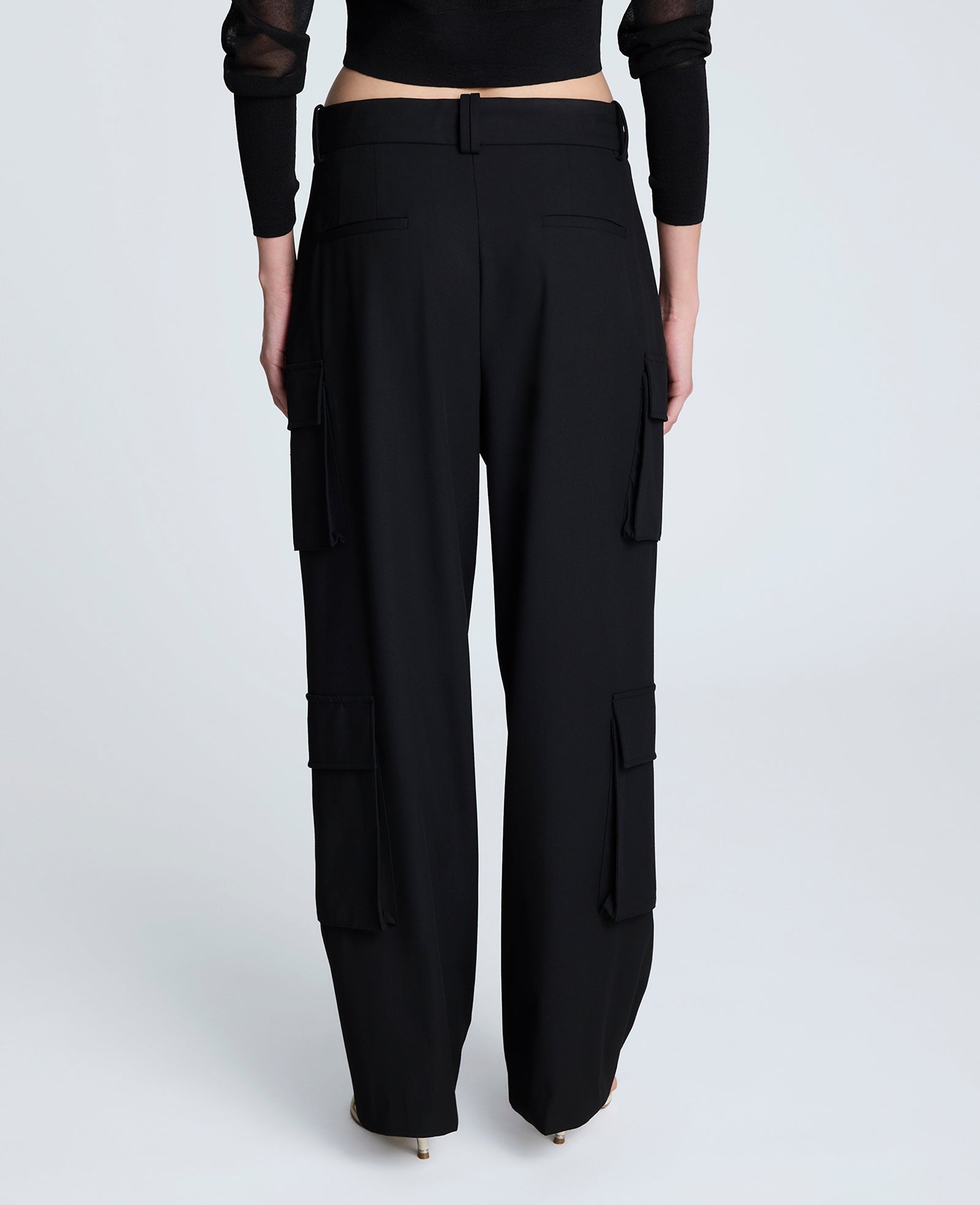 Fly Front Pleated Cargo Pocket Pant Black