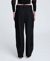 Fly Front Pleated Cargo Pocket Pant Black