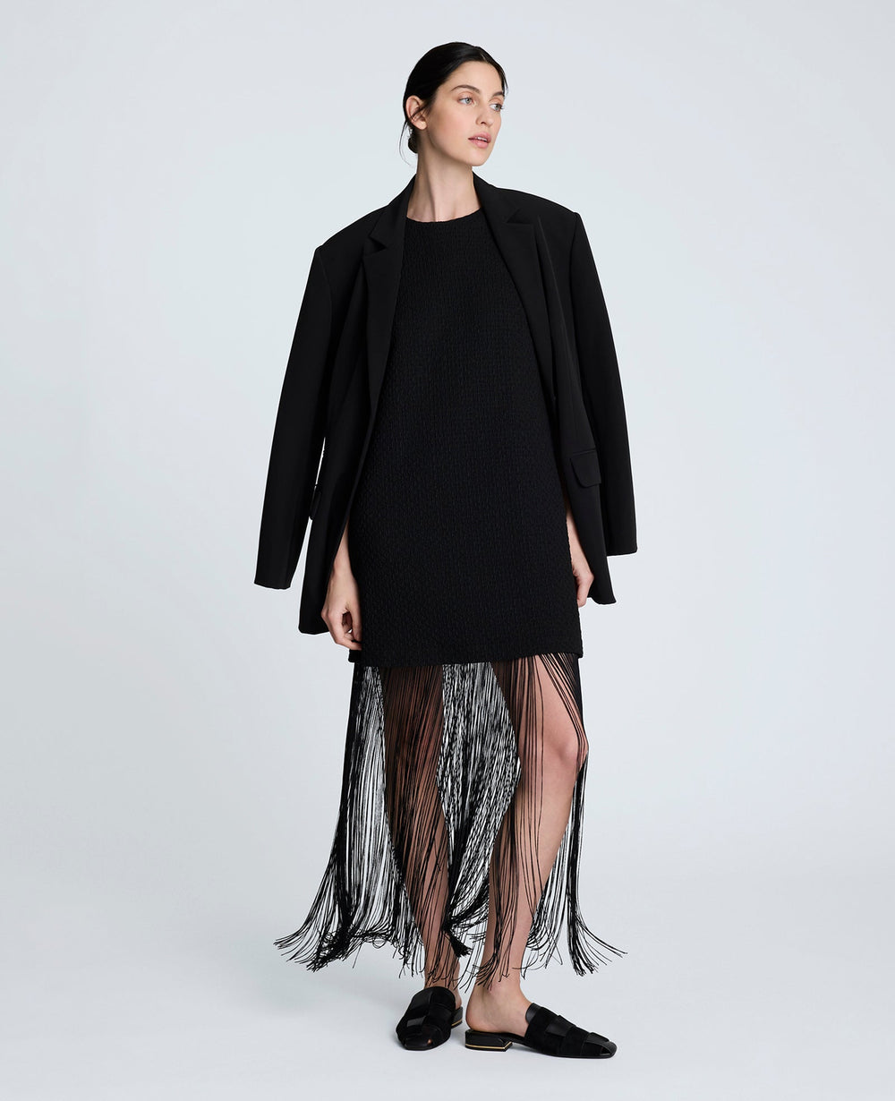 Shift Knit Dress with Fringe Hem Detail Black