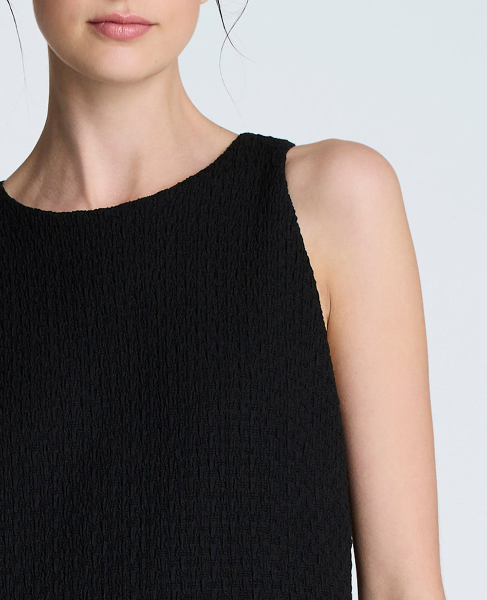Shift Knit Dress with Fringe Hem Detail Black