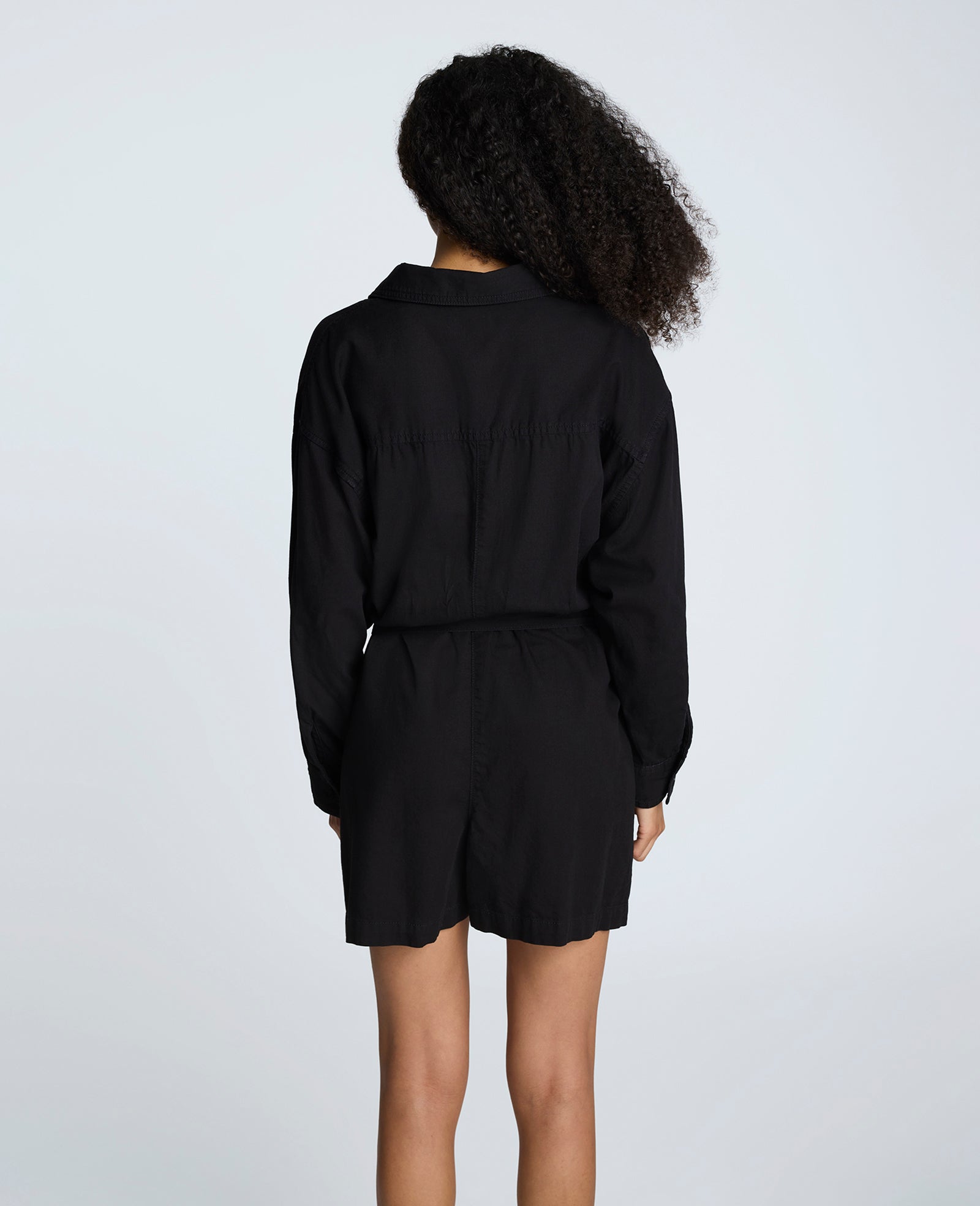 Long Sleeve Button Front Easy Fit Denim Romper Nik Wash