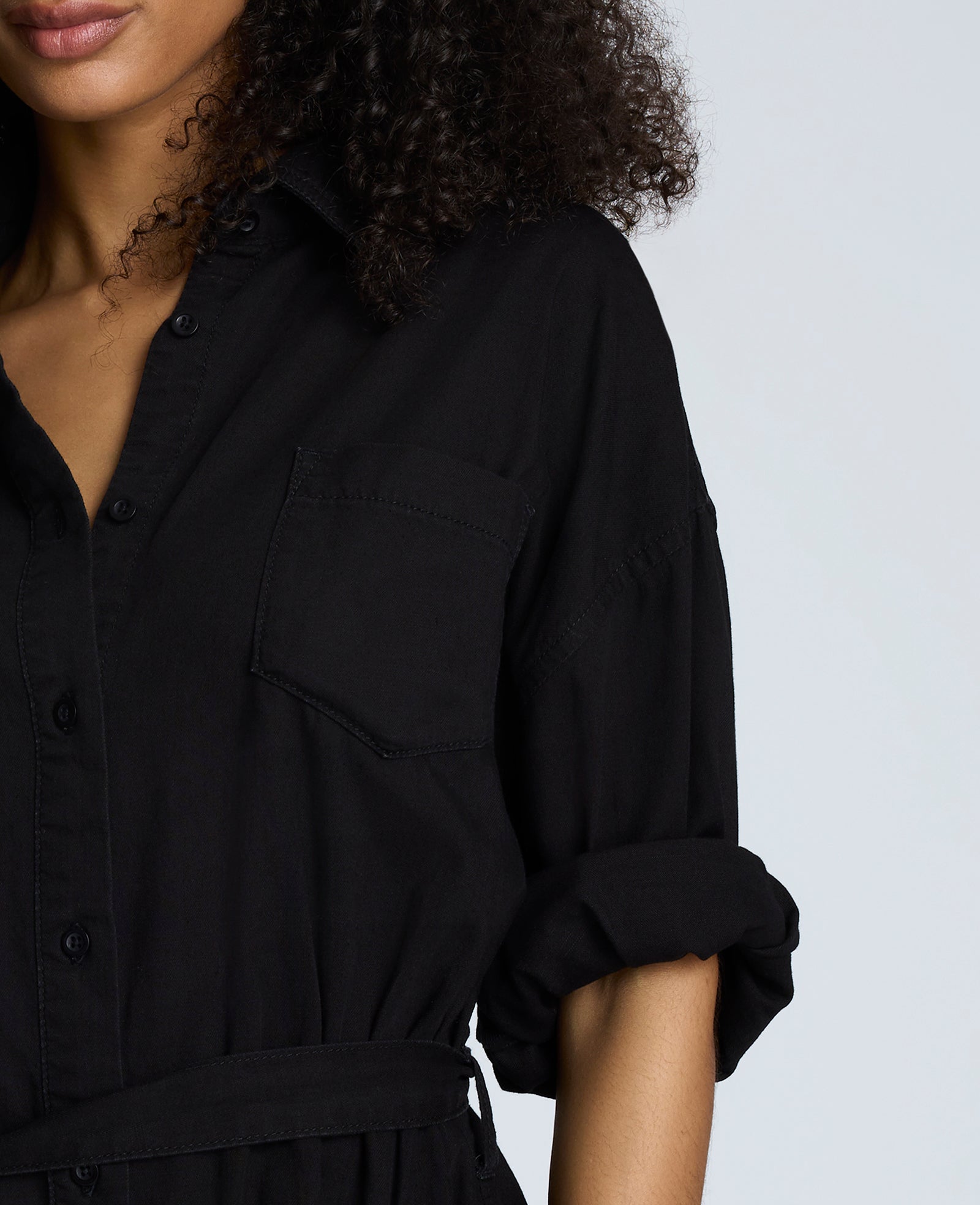 Long Sleeve Button Front Easy Fit Denim Romper Nik Wash