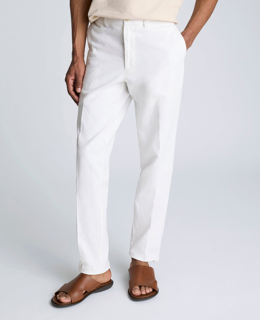 Linen Blend Slim Fit Flat Front Chino Pant White