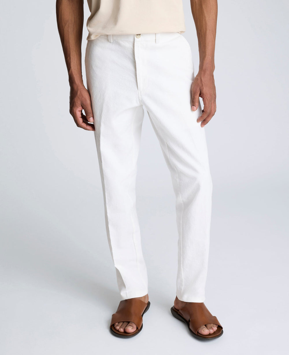 Linen Blend Slim Fit Flat Front Chino Pant White