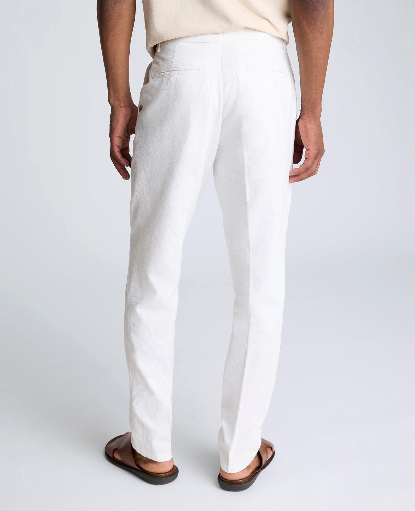 Linen Blend Slim Fit Flat Front Chino Pant White