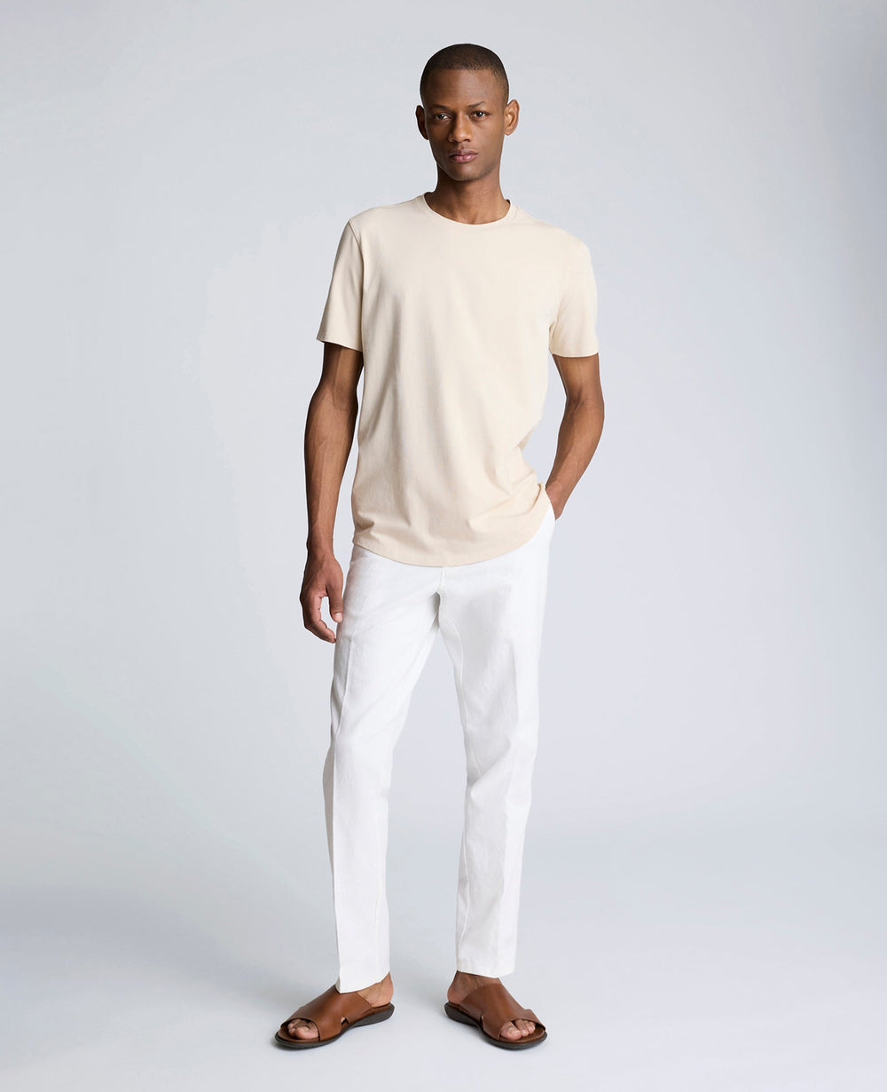 Linen Blend Slim Fit Flat Front Chino Pant White