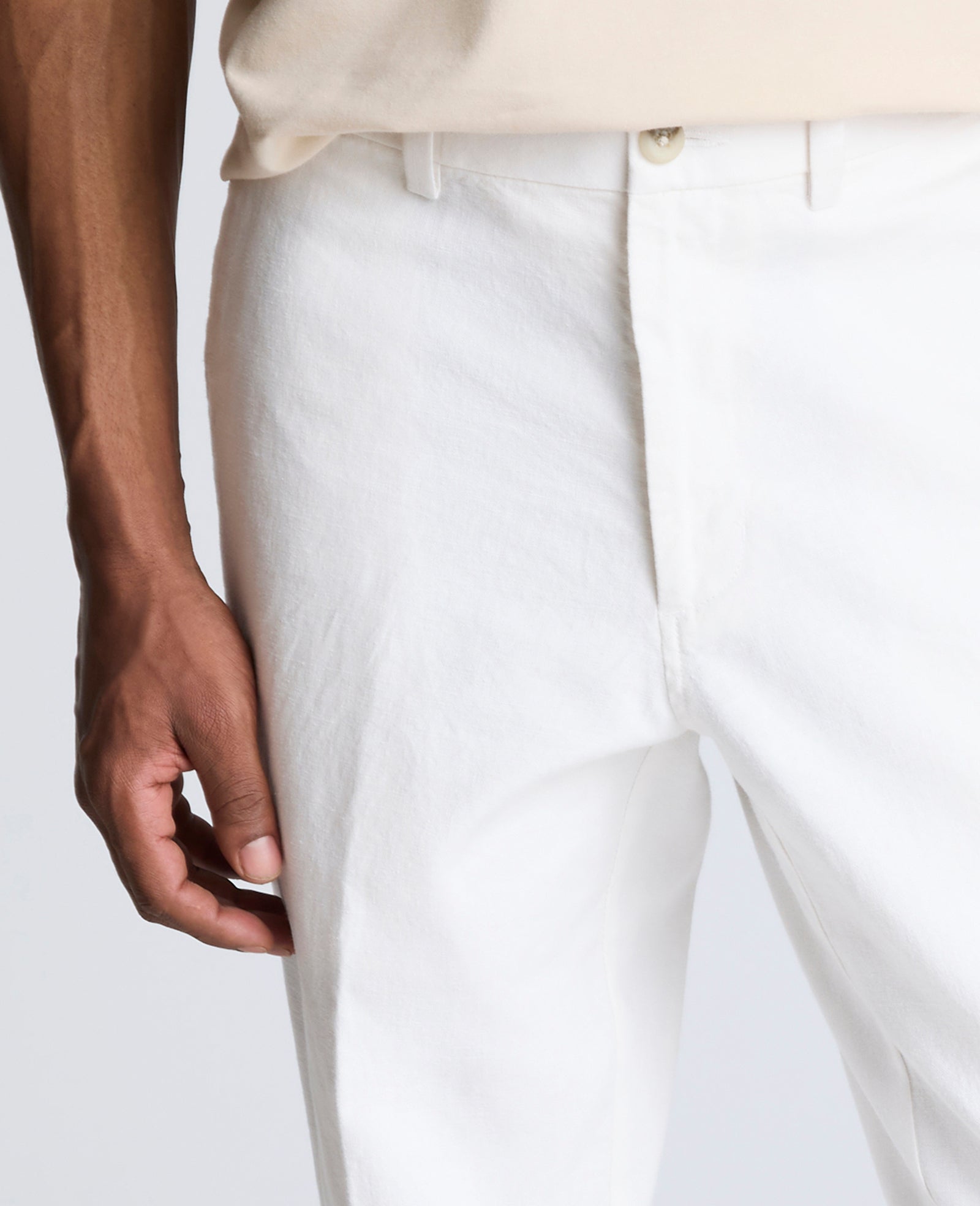 Linen Blend Slim Fit Flat Front Chino Pant White