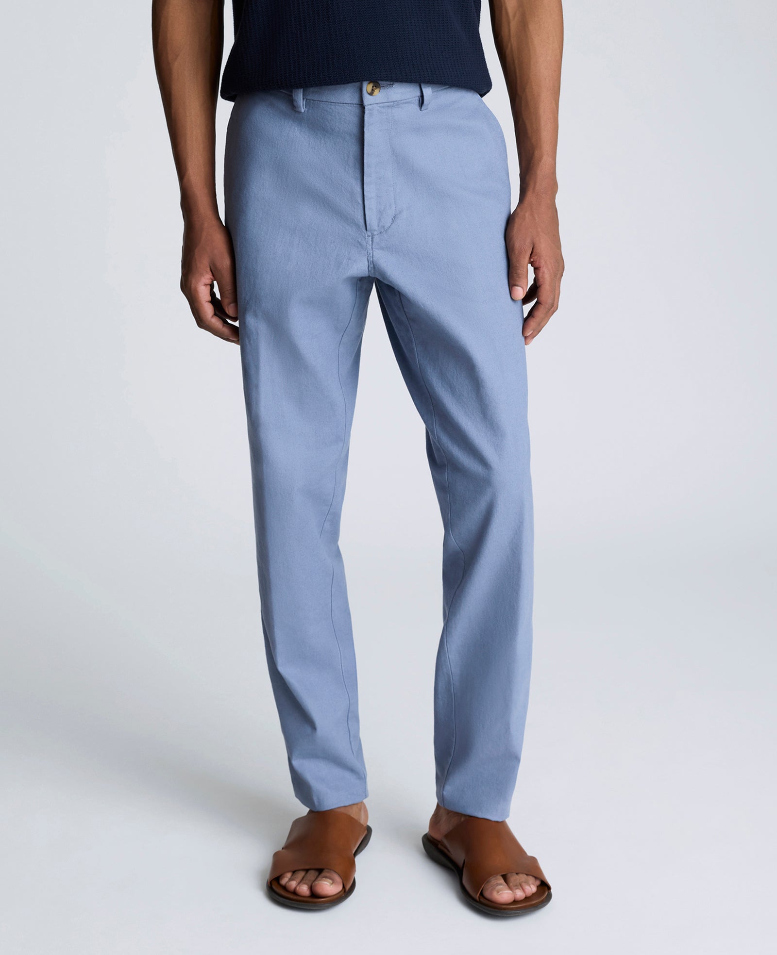 Linen Blend Slim Fit Flat Front Chino Pant Med Blue