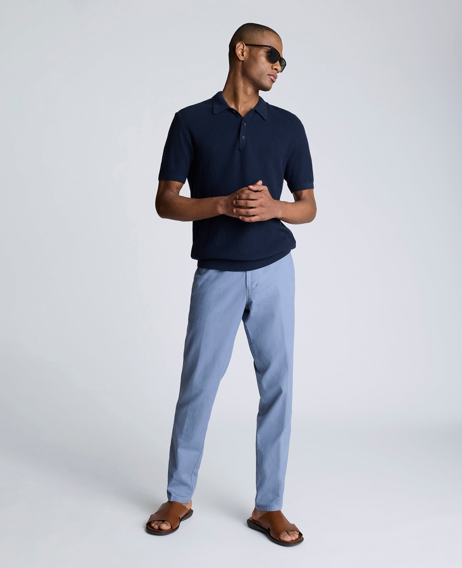 Linen Blend Slim Fit Flat Front Chino Pant Med Blue