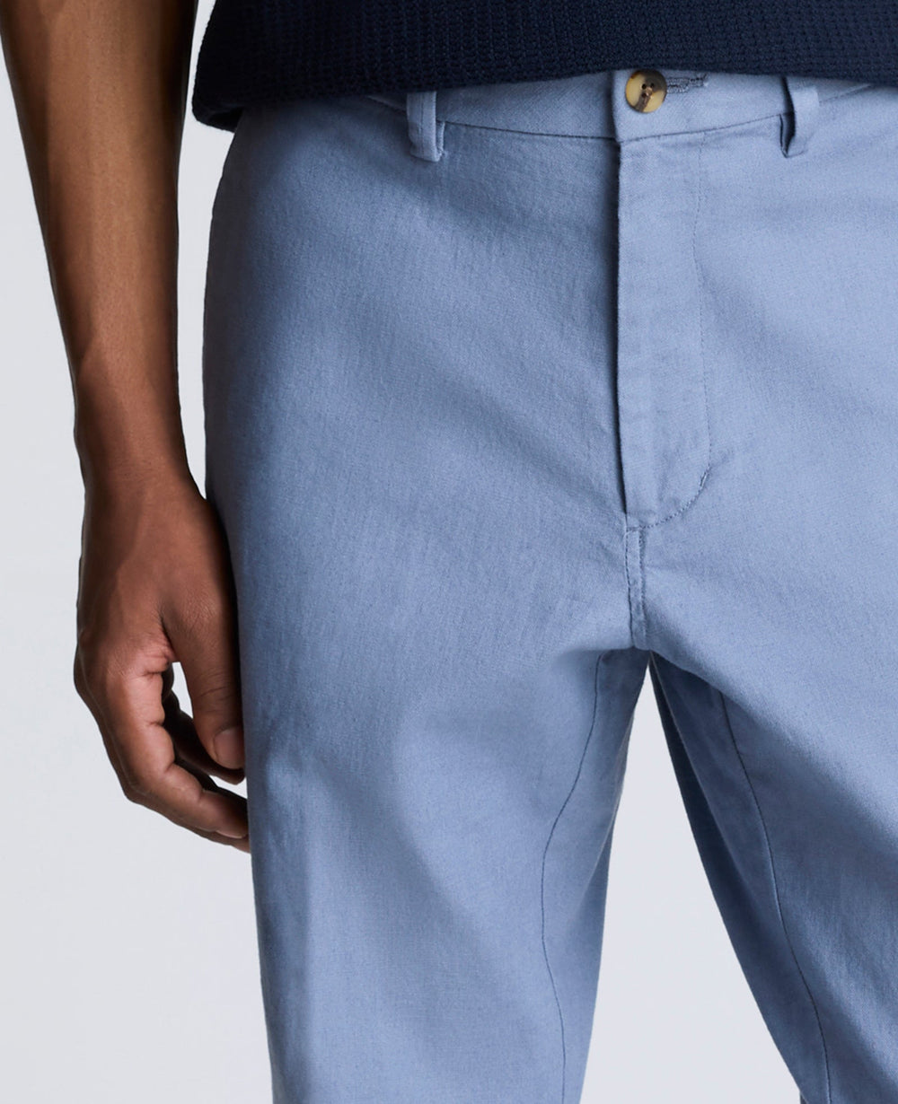Linen Blend Slim Fit Flat Front Chino Pant Med Blue