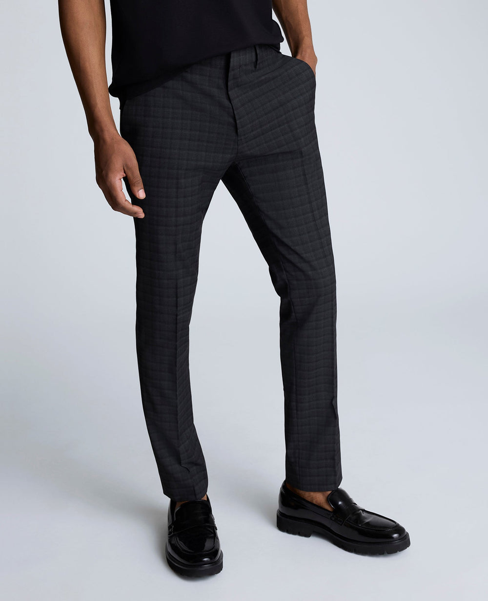 Skinny Fit Shadow Plaid Dress Pant Black
