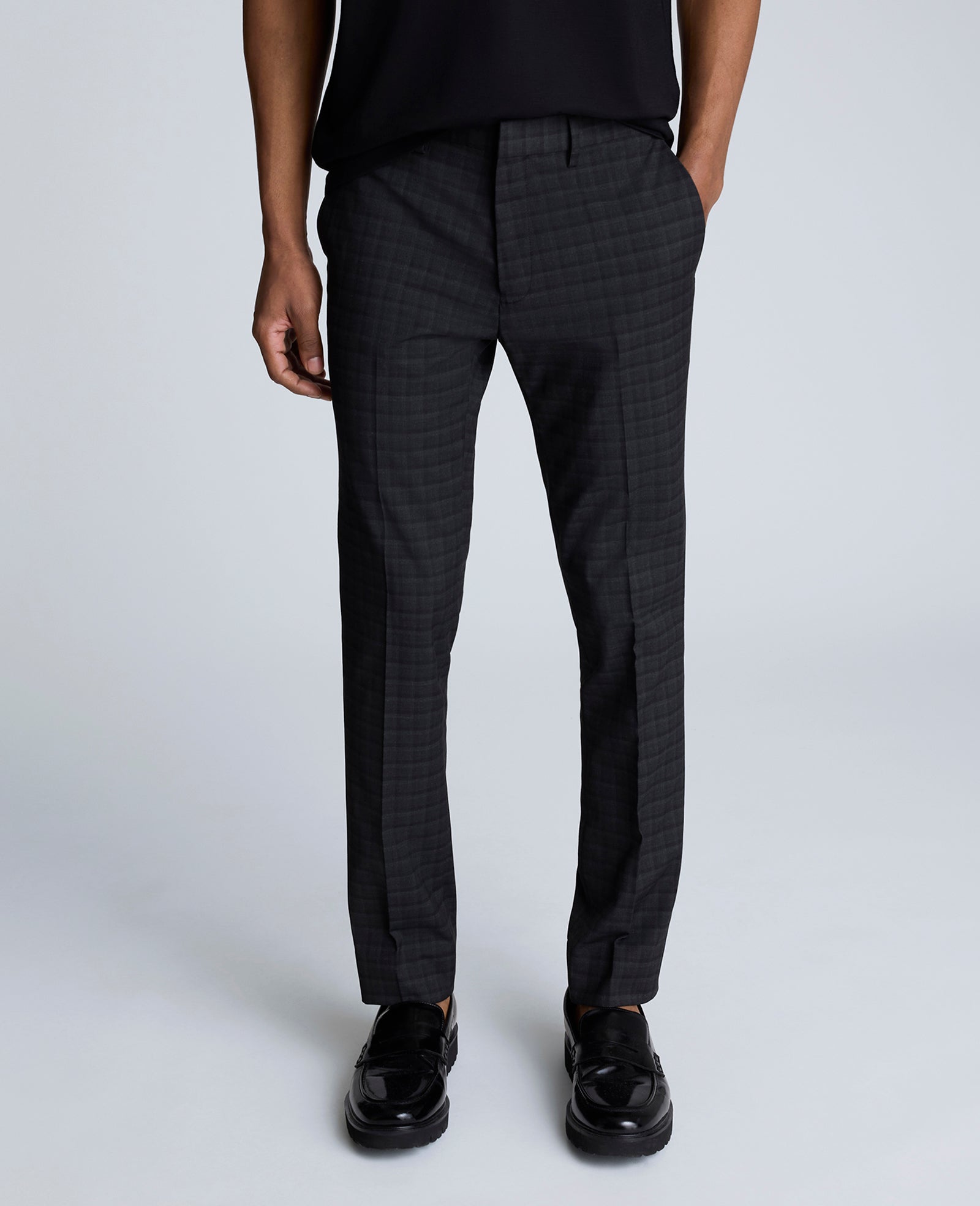 Skinny Fit Shadow Plaid Dress Pant Black
