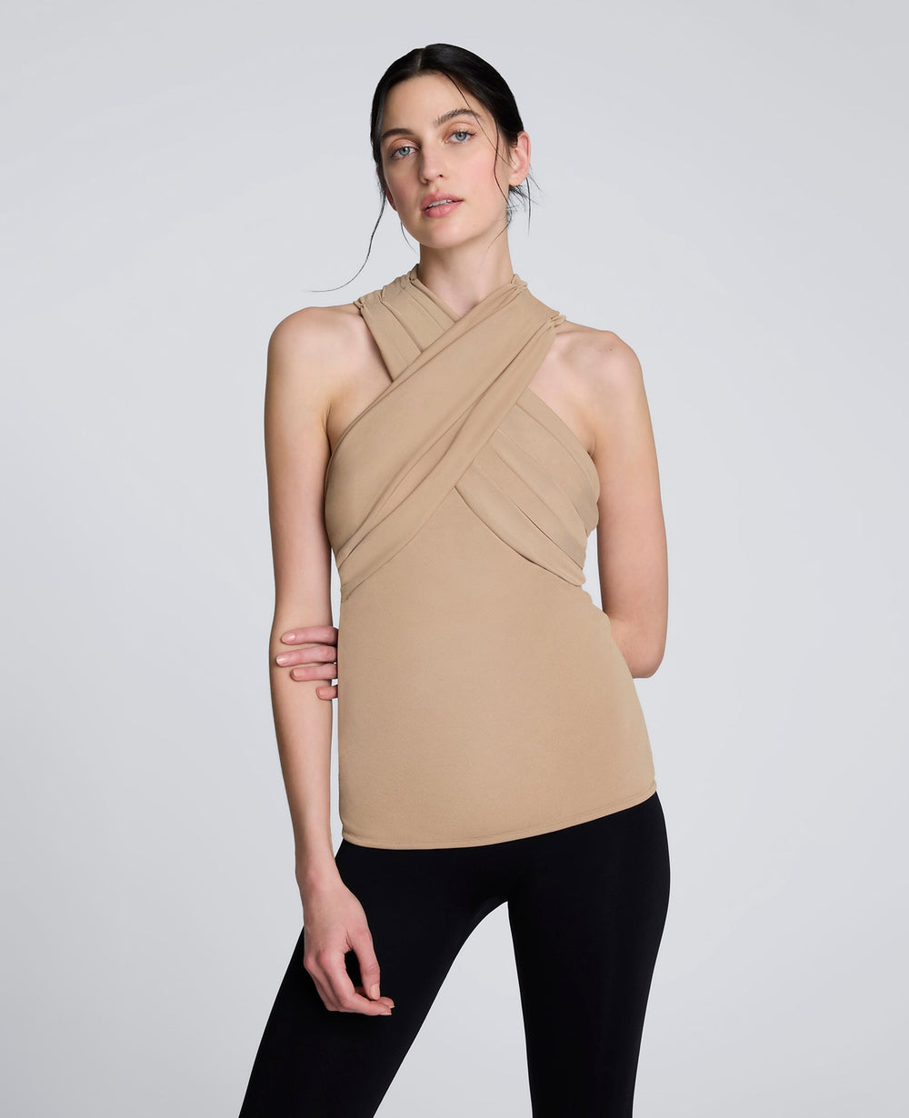 Criss Cross Neck Tank Top Soft Amber