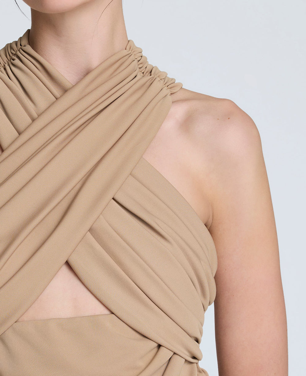 Criss Cross Neck Tank Top Soft Amber