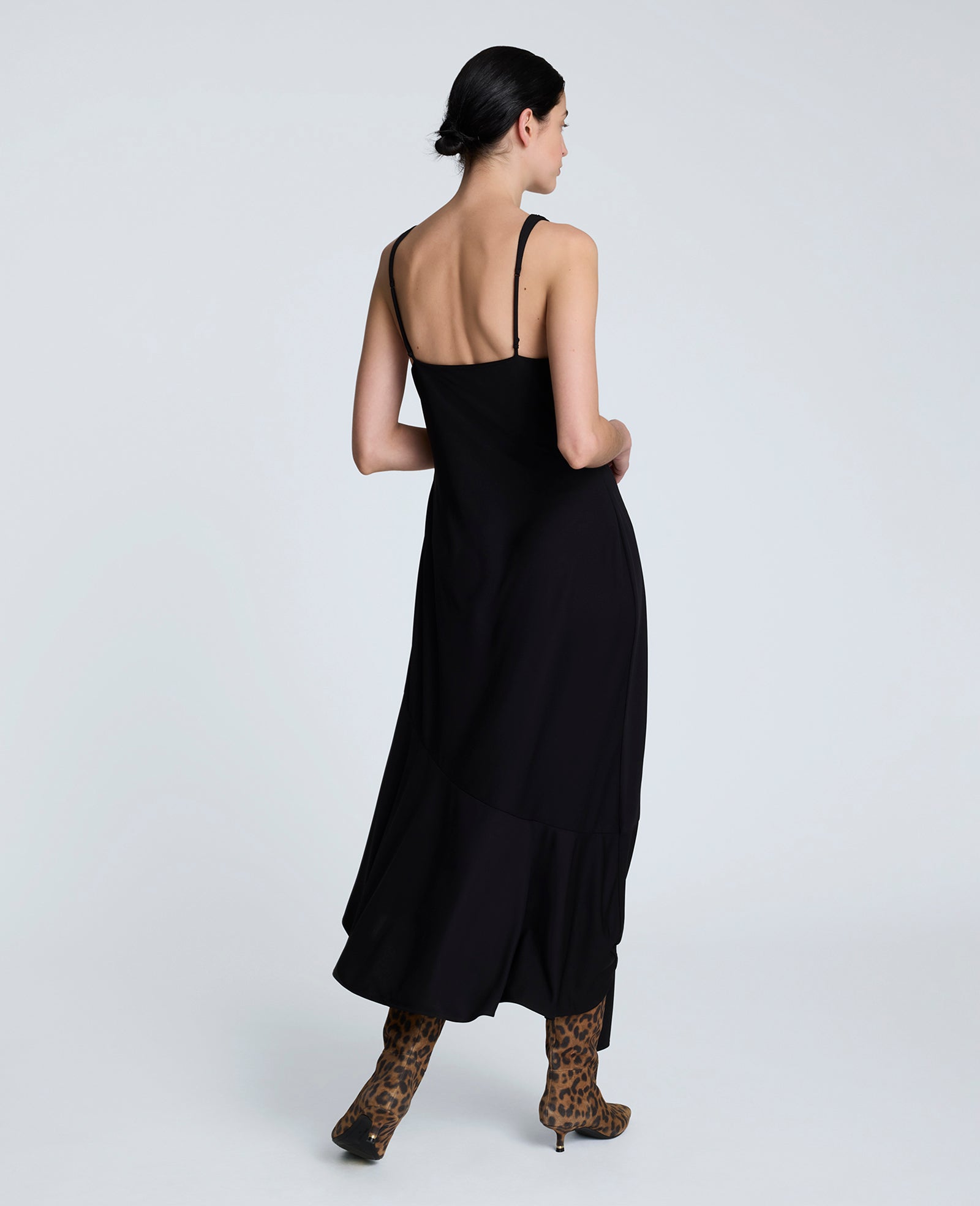 Asymmetrical Hem Cowl Neck Dress Black