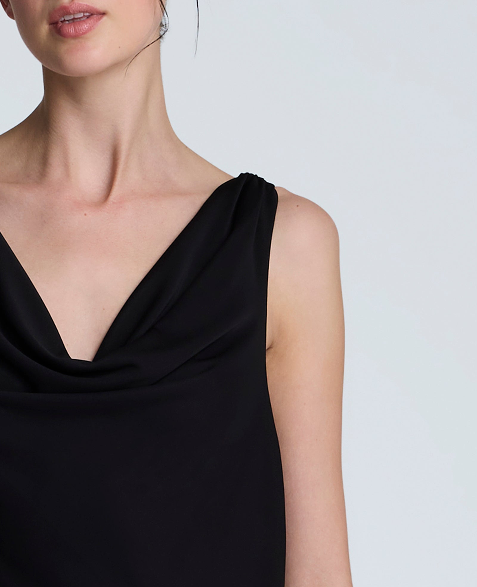 Asymmetrical Hem Cowl Neck Dress Black