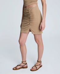 Pull-on Asymmetrical Rouched Mini Skirt Soft Amber