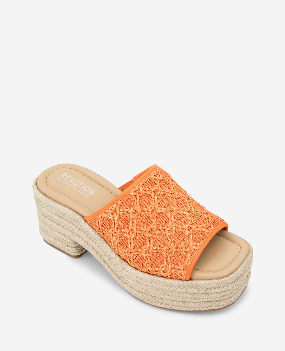 REACTION - Elissa Platform Raffia Sandal Orange Raffia