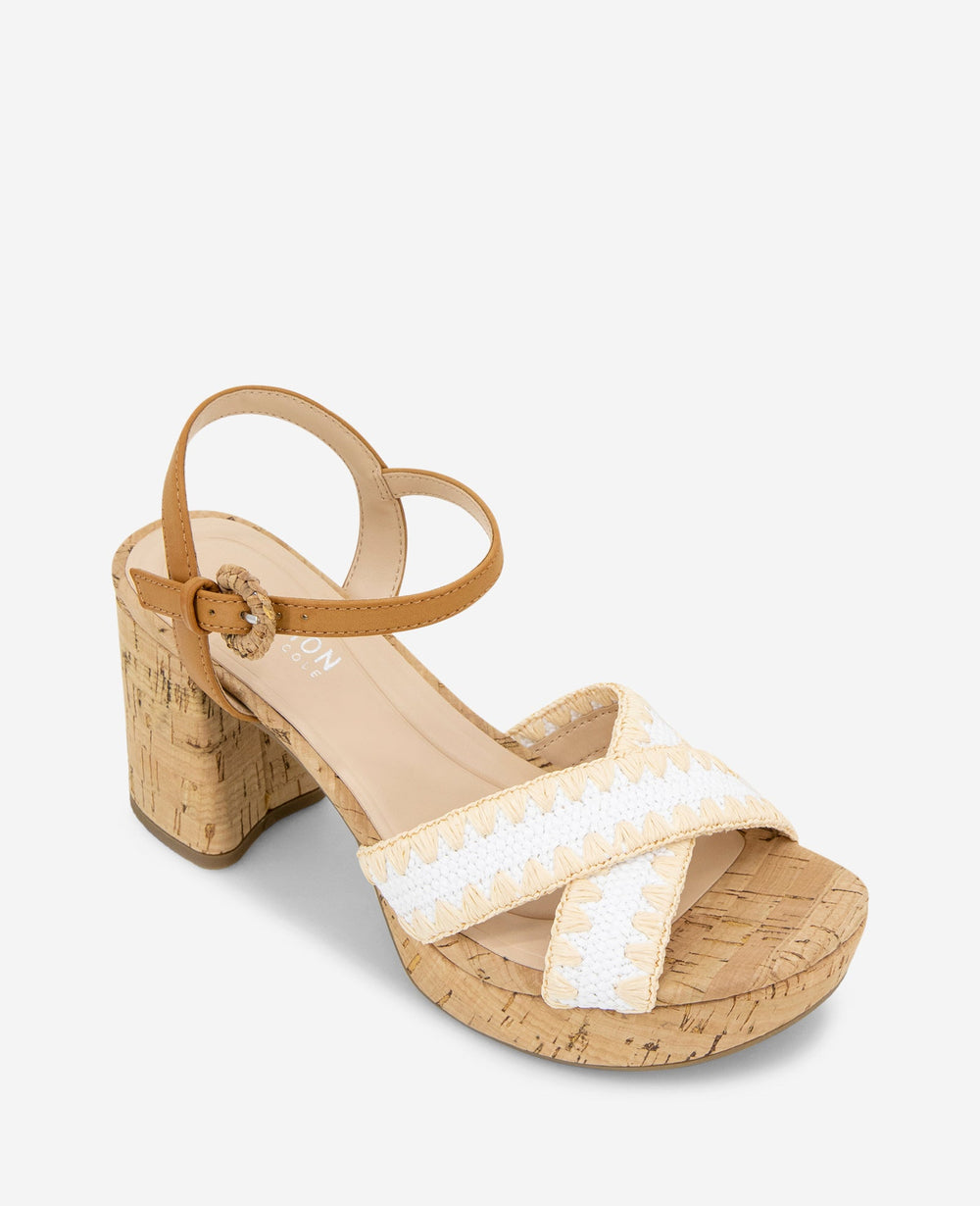 REACTION - Reeva Platform Raffia Cork Sandal White Raffia