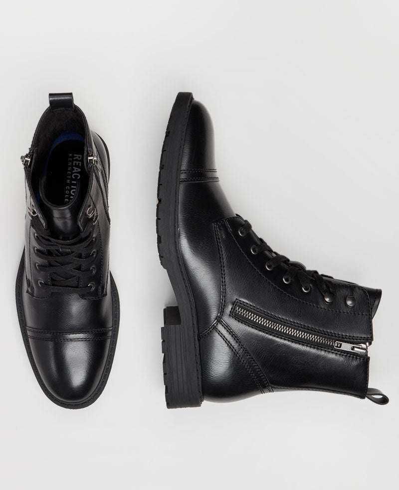 REACTION - Captain Cap Toe Double Zip Combat Boot Black