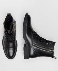 REACTION - Captain Cap Toe Double Zip Combat Boot Black