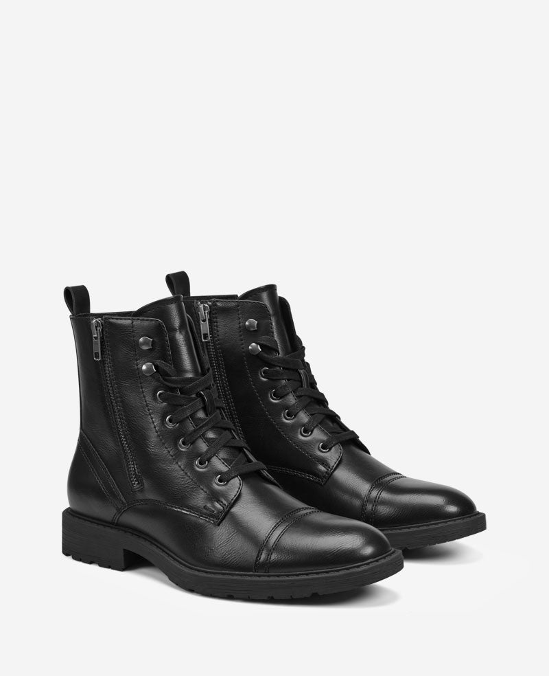 REACTION - Captain Cap Toe Double Zip Combat Boot Black