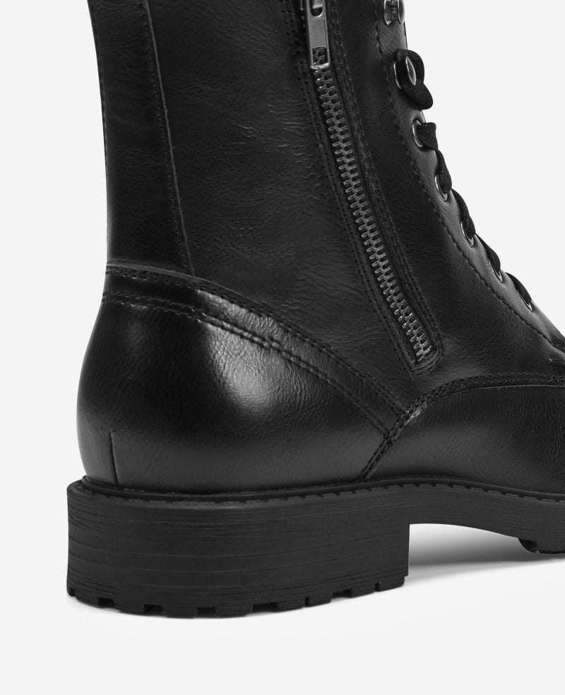 REACTION - Captain Cap Toe Double Zip Combat Boot Black