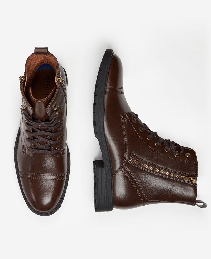 REACTION - Captain Cap Toe Double Zip Combat Boot Brown