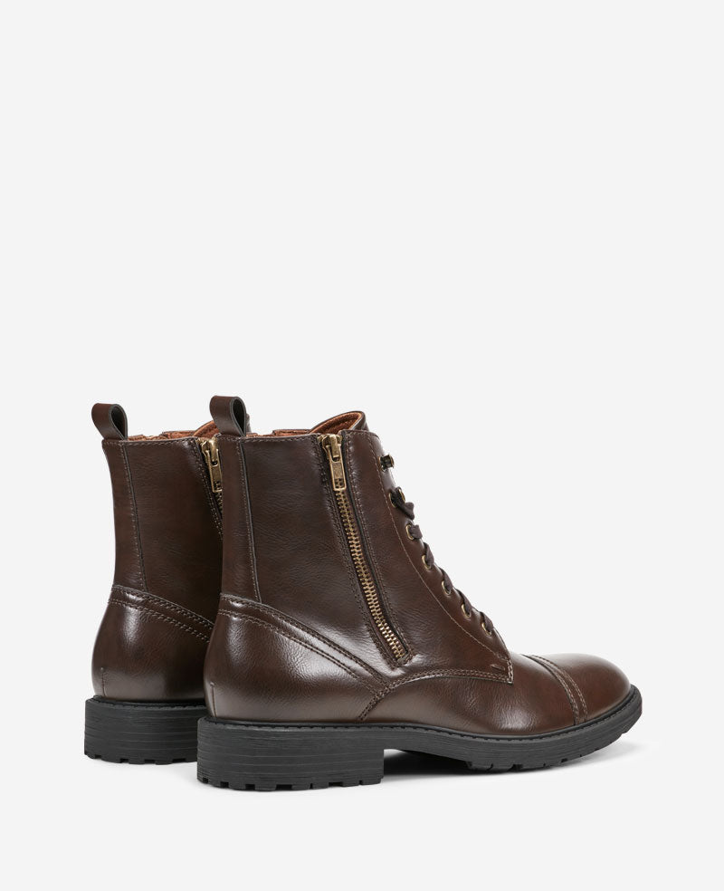 REACTION - Captain Cap Toe Double Zip Combat Boot Brown