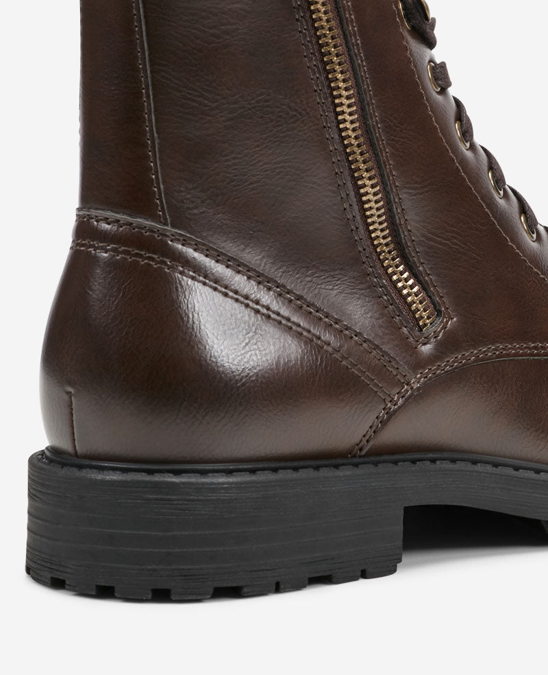 REACTION - Captain Cap Toe Double Zip Combat Boot Brown