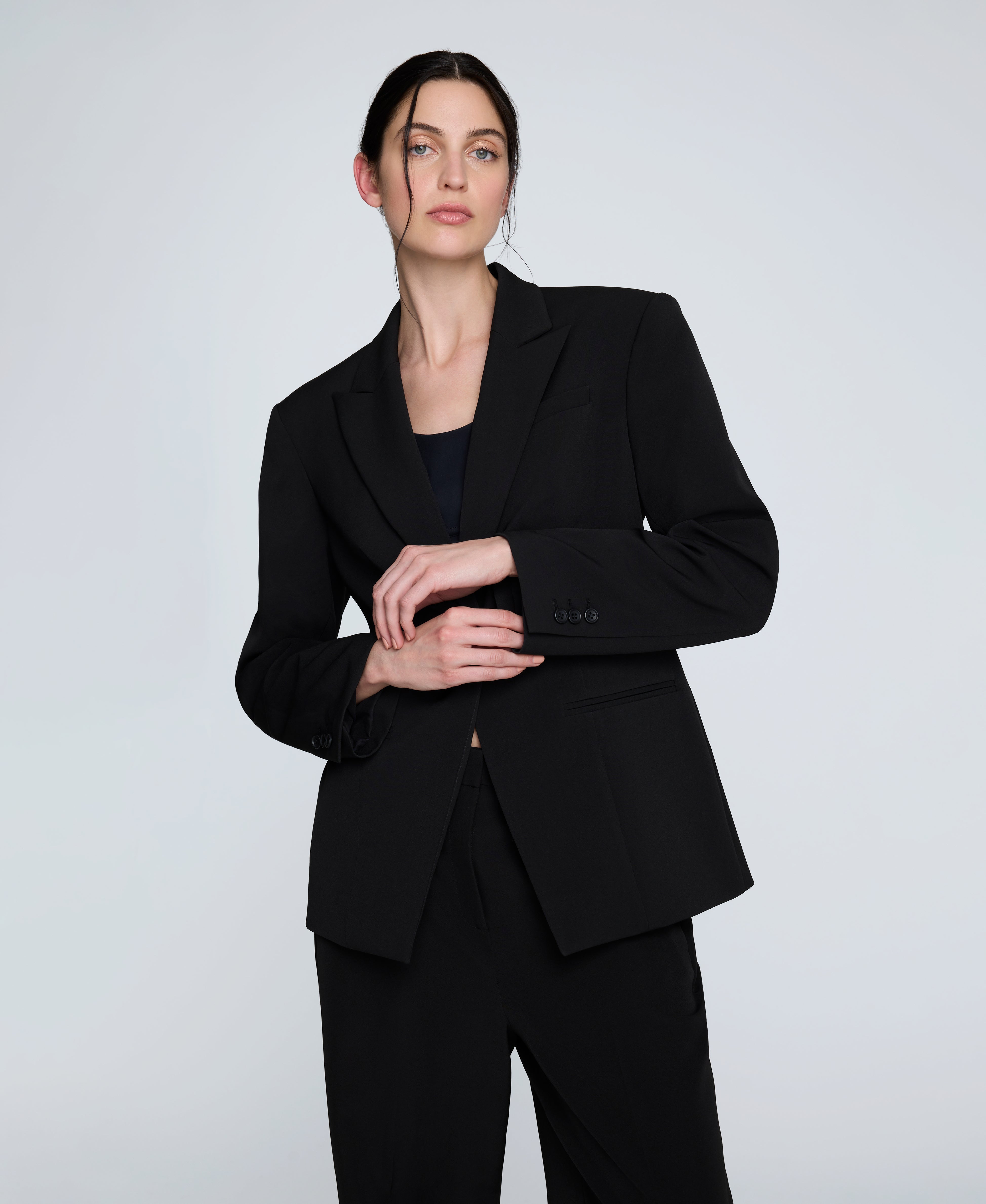 Luxe Twill Slim One Button Jacket Black