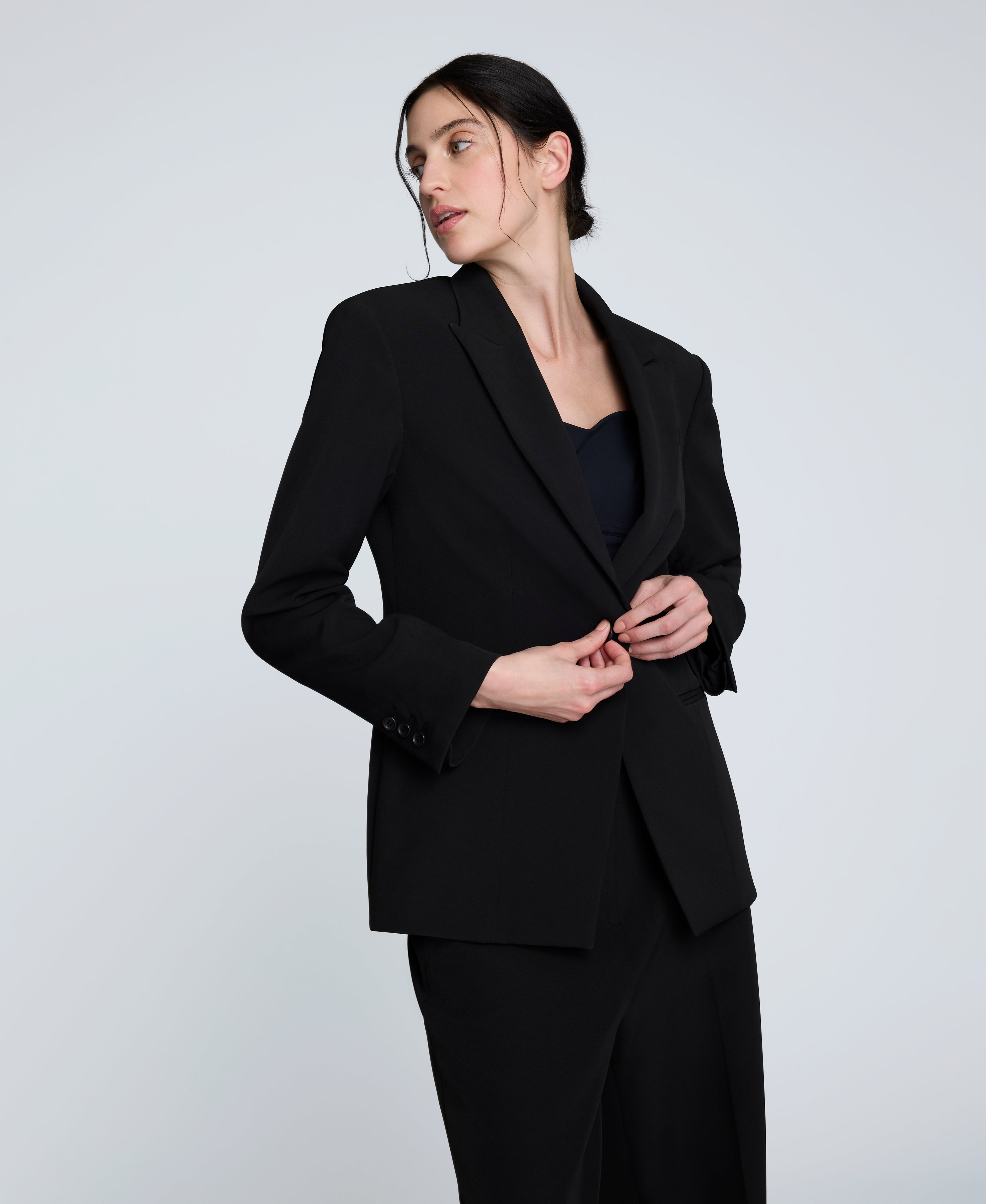 Luxe Twill Slim One Button Jacket Black