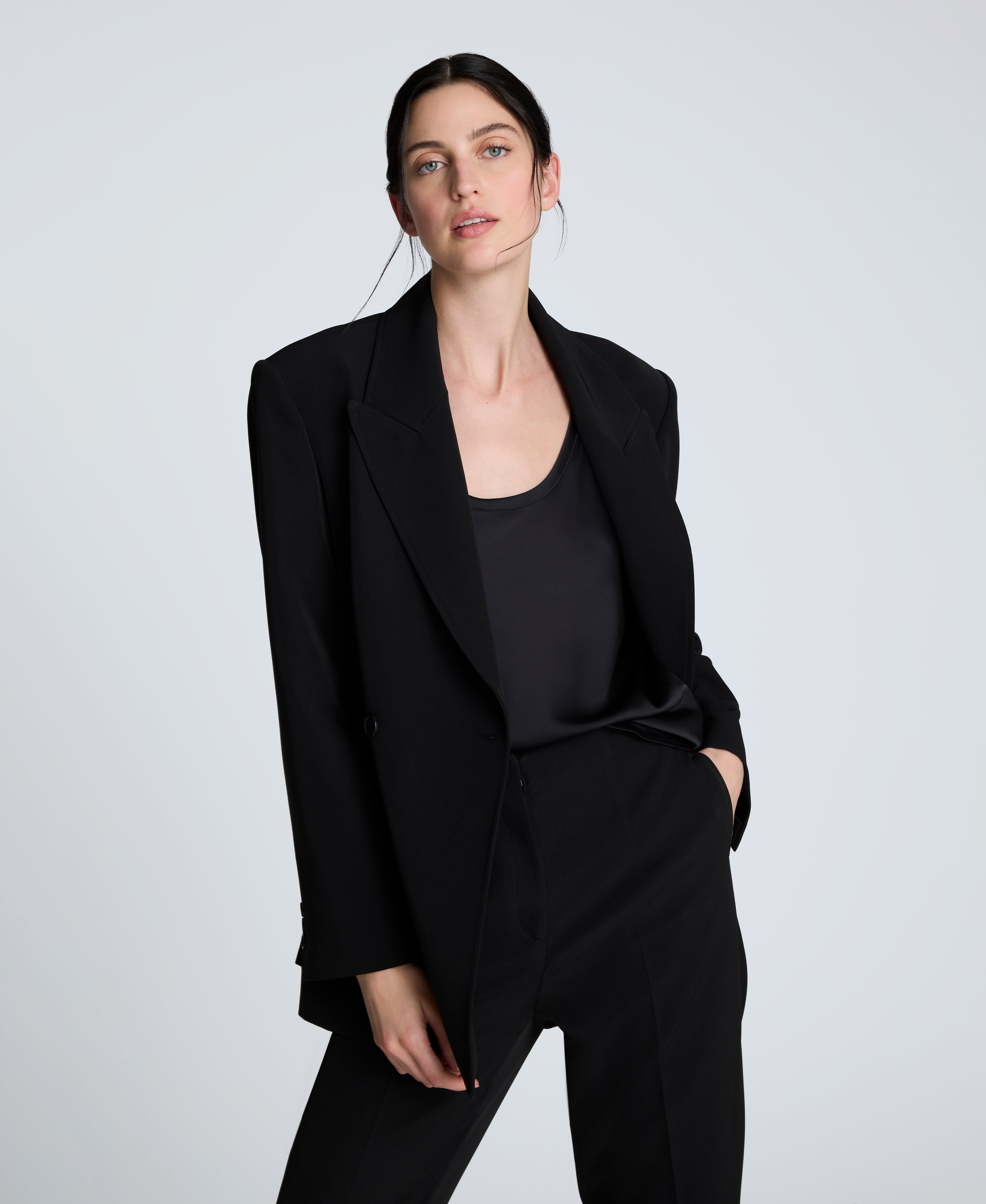 Luxe Twill Slim One Button Jacket Black