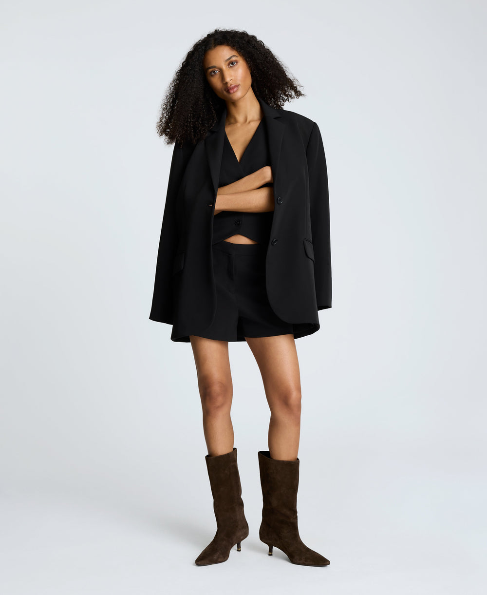 Luxe Twill Two Button Boyfriend Jacket Black