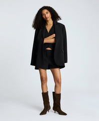 Luxe Twill Two Button Boyfriend Jacket Black