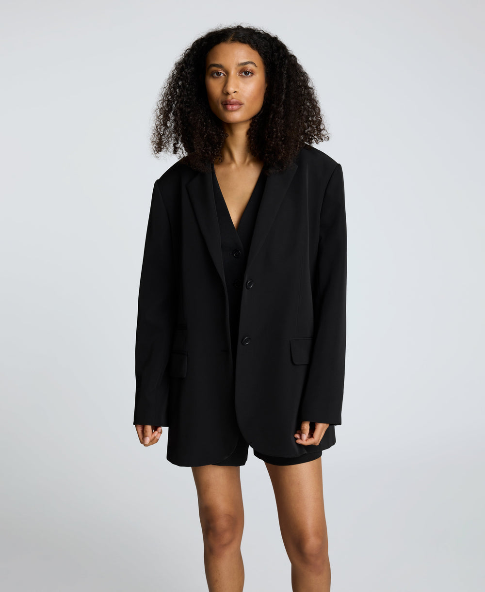 Luxe Twill Two Button Boyfriend Jacket Black