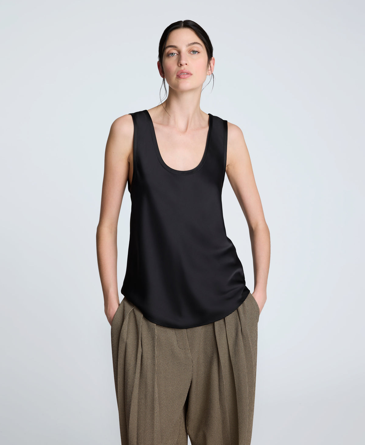 Satin Scoop Neck Tank Black