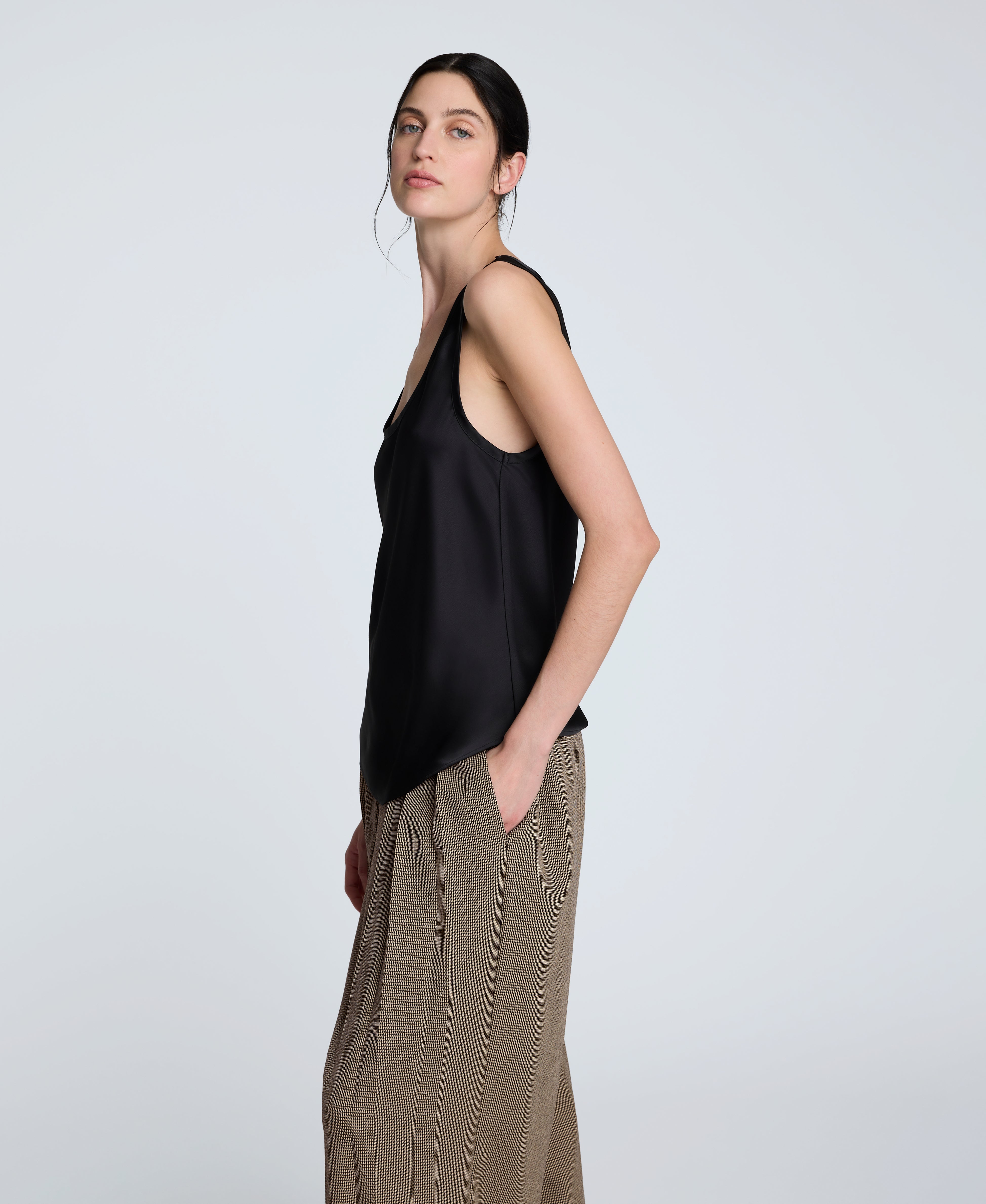 Satin Scoop Neck Tank Black