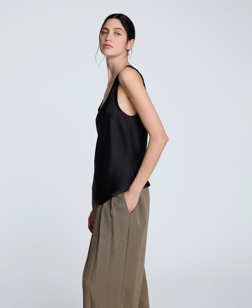 Satin Scoop Neck Tank Black