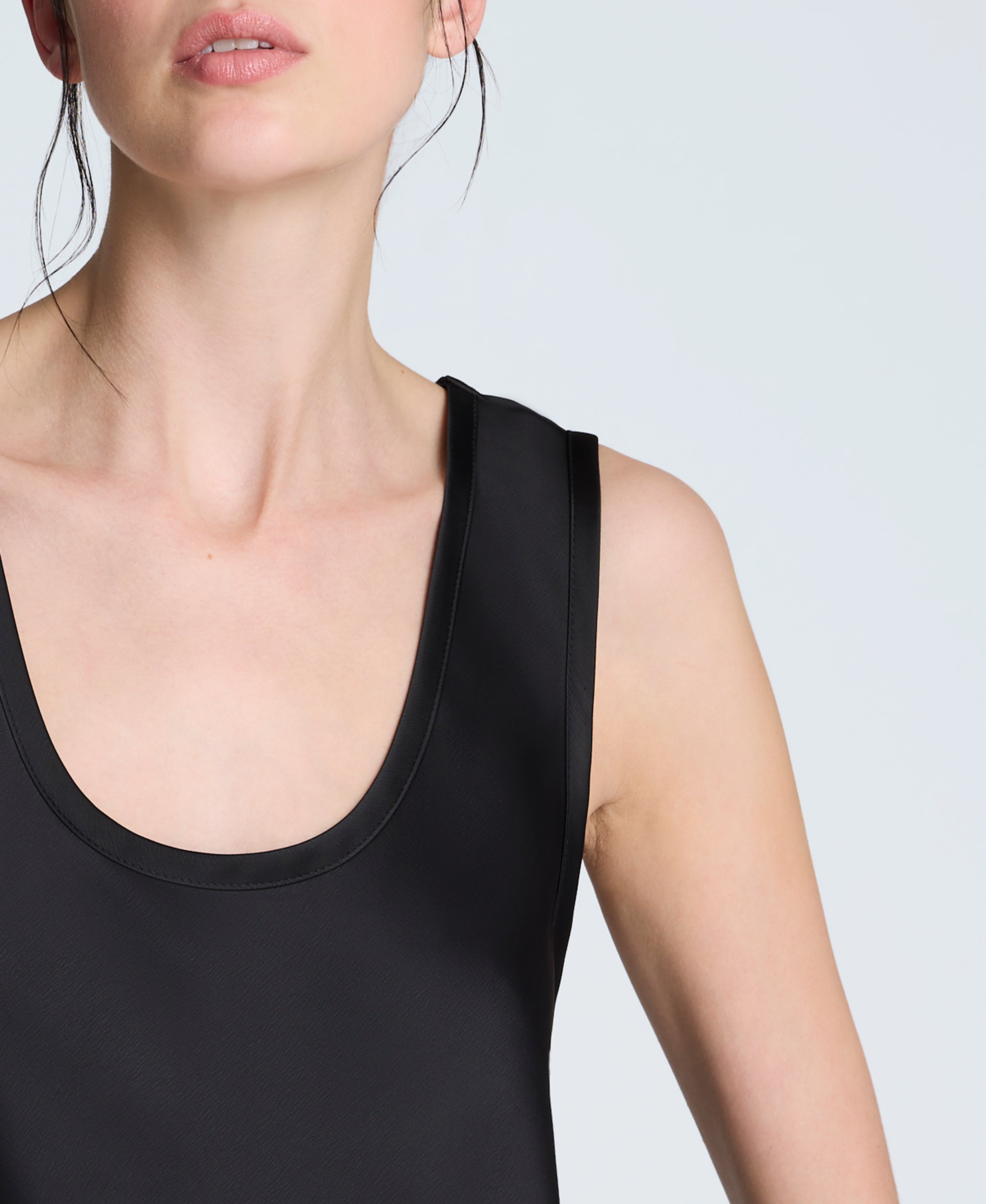 Satin Scoop Neck Tank Black