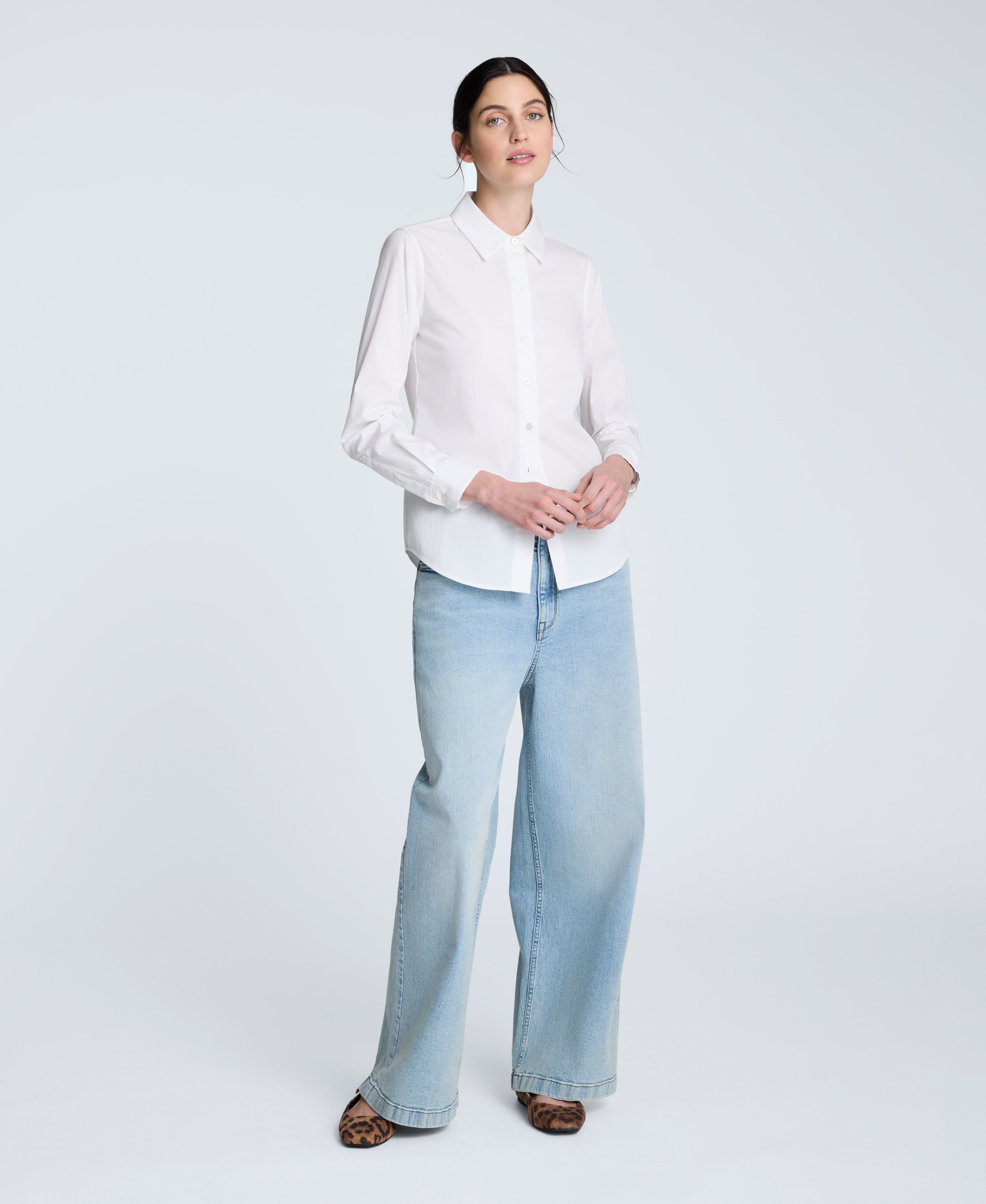 Poplin Button Front Shirt Pure White